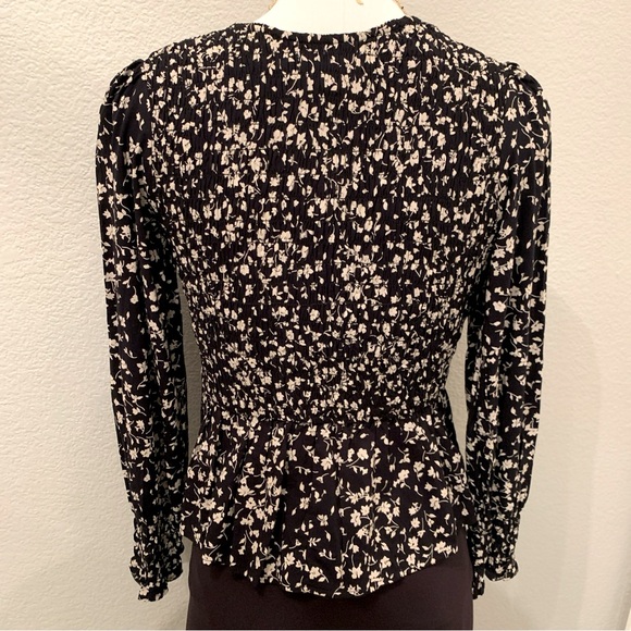 Japra Boho Peplum Black Floral Blouse Long Sleeve Top Shirt size Small Cottage - Picture 4 of 12